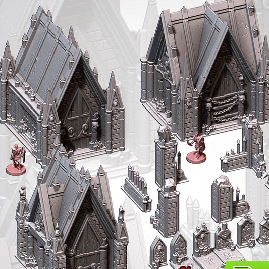 3D printing Graveyard Mausoleum Set war game terrain scenery RPG